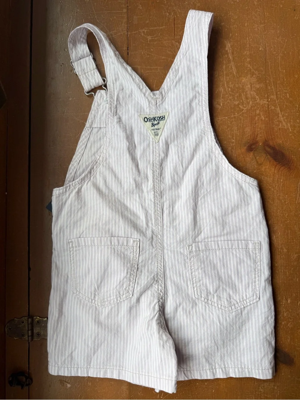 OshKosh B'gosh Light Pink Stripe Short Overalls with Floral Embroidery
